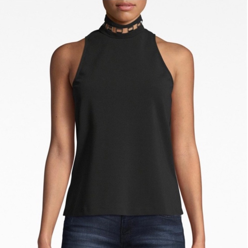 Nicole Miller Artelier Heavy Jersey Square Ring Turtleneck Top Black Sz S